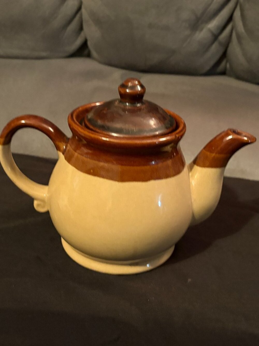 Vintage 1970's Stoneware Brown & Tan Teapot & Lid-Made in Taiwan-6" High-EUC